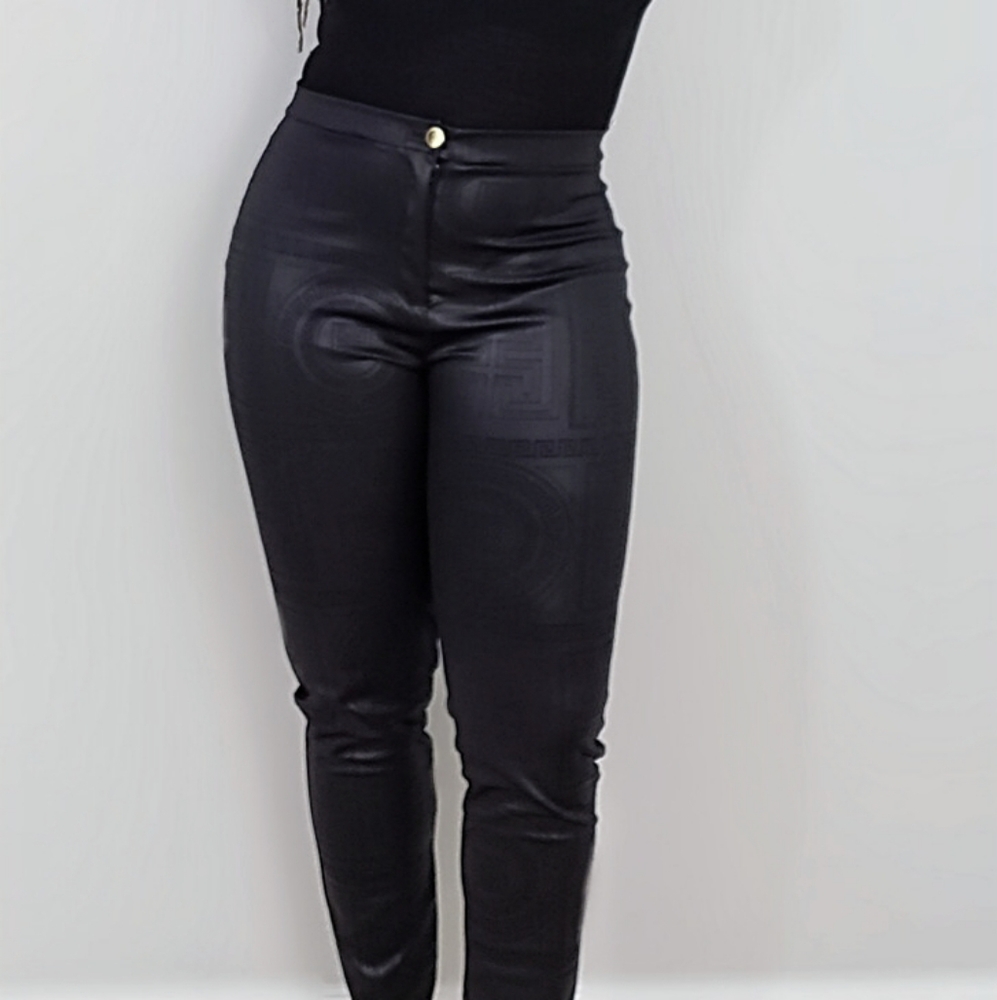 Leatherette Patterned Pants